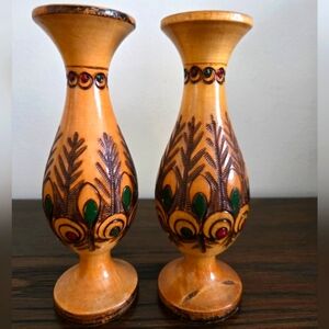 Polish Hand Carved Wooden Candlesticks